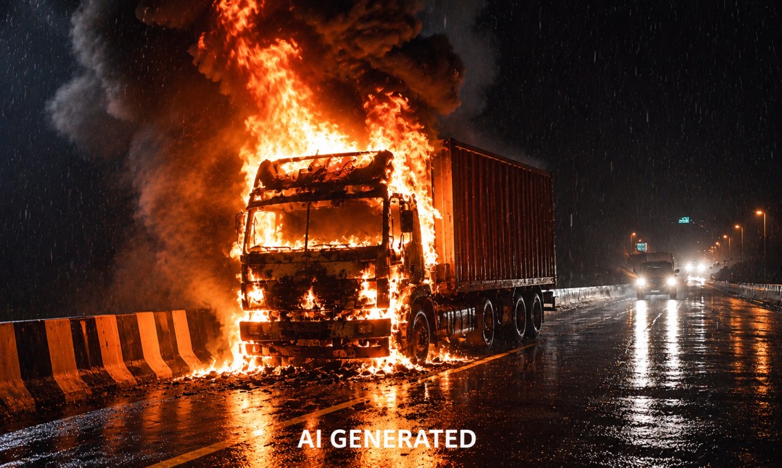 Truck Fire News: झांसी-शिवपुरी हाईवे पर धू-धू कर जला ट्रक, अचानक कैसे लगी आग? सामने आया चौंकाने वाला कारण