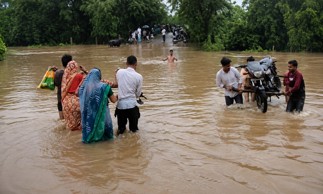 Chanderi News: चंदेरी में आस्था और प्यार के आगे बेबस हुआ सैलाब, कमर तक पानी में उतरकर भाई को राखी बांधने पहुंचीं बहनें