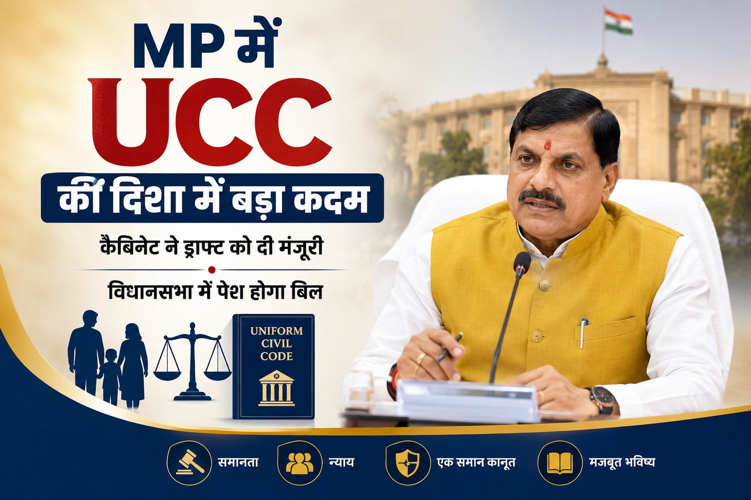 MP UCC Bill 2026 : MP में UCC लागू करने की दिशा में बड़ा कदम, कैबिनेट ने ड्राफ्ट को दी मंजूरी; विधानसभा में पेश होगा बिल