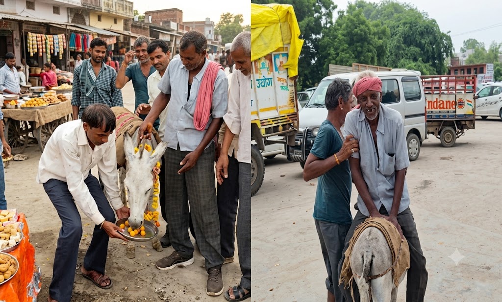 Neemuch News:  बारिश के लिए अनोखा टोटका, गधे को खिलाए गुलाब जामुन; नगर पटेल की निकाली उल्टी सवारी